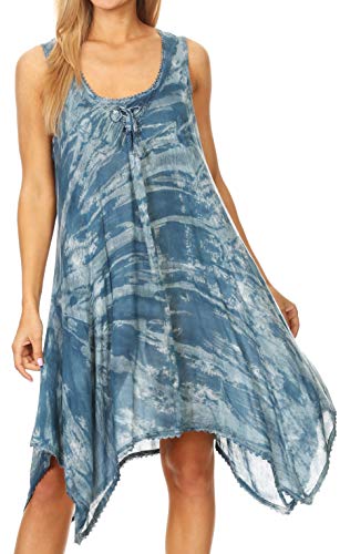 Sakkas 19264 - Mily Women's Swing Loose Sleeveless Tie Dye Short Cocktail Dress