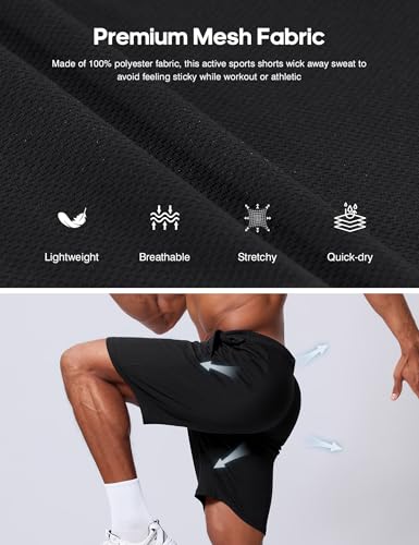 Vlynor Men's Athletic Shorts 9 Inch Inseam - Quick Dry Mesh Basketball Shorts Men, Lightweight Mens Gym Running Shorts with Pockets (Black, Large) - Image 6