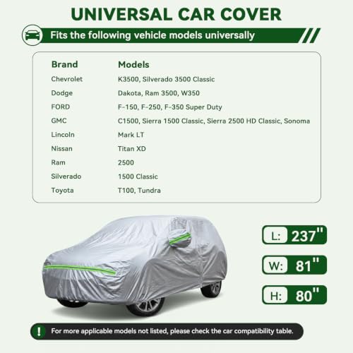 Image of AUQDD 6-Layers Premium Truck Car Cover Waterproof All Weather Weatherproof UV Sun Protection Snow Dust Storm Resistant Outdoor Exterior Custom Form-Fit Full Padded Car Cover with Straps 213 inch-237 inch K14