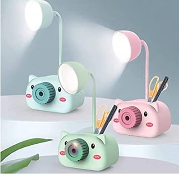 ExcluZiva Gallery Pack Of 1 Kids Cartoon Pig LED Table Lamps Pen Holder Stand and Pencil Sharpener Study Desk Stationery Organiser Kids Bedroom Bedside Night Light for Reading and Study Lamp Also Mobile Holder (Multicolor)