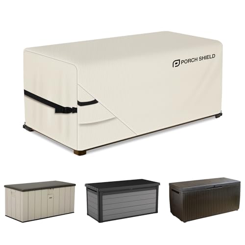 Porch Shield Patio Deck Box Storage Cover - 600D Outdoor Waterproof Cover for 100-134 Gallon Box Tear Resistant Rectangular Fire Pit Table Covers 56 x 26 x26 inch Beige