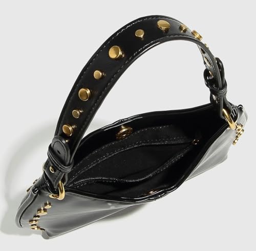 Trendy Studded Crescent Bag for Women Y2K Punk Purse with Chain Strap Burgundy Underarm Shoulder Crossbody Bag 20254