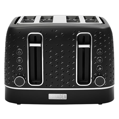 Haden Starbeck 4 Slice Wide Slot Stainless Steel Toaster with Adjustable Browning Control & Non-Slip Feet, Black & Chrome
