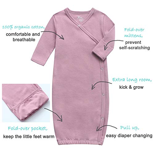 Image of O2 BABY 100% Organic Cotton Kimono Gown with Mittens & Fold-Over Pouch
