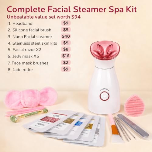 Image of Colorfarm Facial Steamer Spa Kit with 16 Skin Care Tools for Home Spa | Nano Ionic Steam Face Steamer, Deep Pore Cleansing, Skin Hydration, Healthy-Looking Glow, Birthday Self Care Gifts for Women
