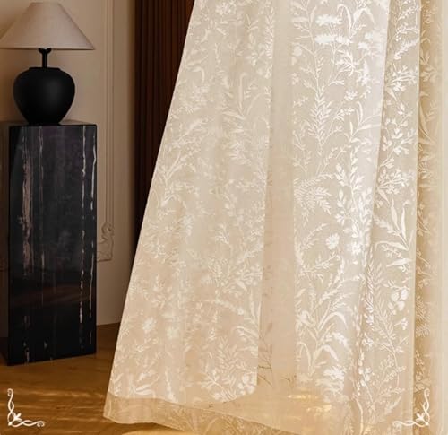 Beydodo Curtains 63 Inch Length 2 Panels For Living Room, Privacy Curtains For Windows Pinch Pleat, with Flowers and Leaves Textured, Polyester, 52 x 63 inch