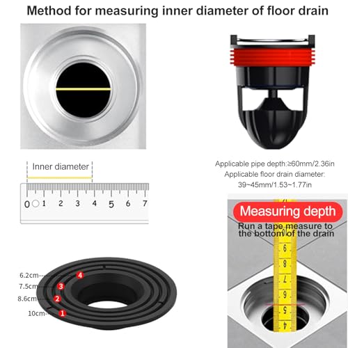 Image of Shower Floor Drain Backflow Preventer Large Caliber Variable Diameter Sealing Gasket One Way Drain Valve Fast Drainage Shower Plug Insert Drain Plug，Suitable for Caliber 1.46 inch-3.9 inch