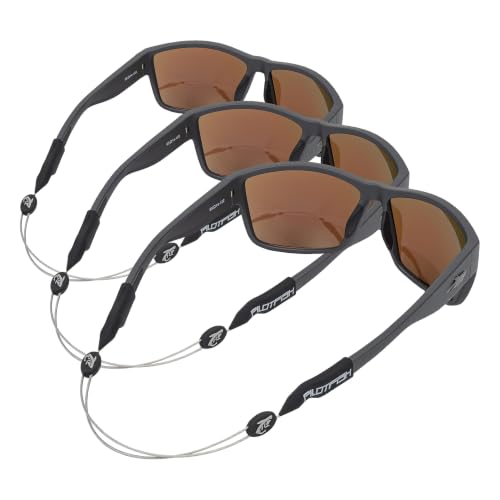 Image of Pilotfish No Tail Adjustable Eyewear Retainer Cable Strap: Sunglasses, Eyeglasses, Glasses (14 Inch, Gunmetal Gray) (Pack of 3)