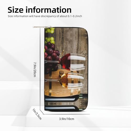 Art Red Wine Galsses & Grapes Print Women Wallet Trendy Travel-Friendly 7.9X3.9in Casual Clutch Purse Gift for Ladies4