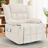 Korser 360° Swivel Rocker Recliner for Adults, Nursery Glider Recliner with Massage and Heating, Rocking Chair with Cup Holder, Manual Recliner Chair for Living Room, Bedroom (Fabric, Beige)