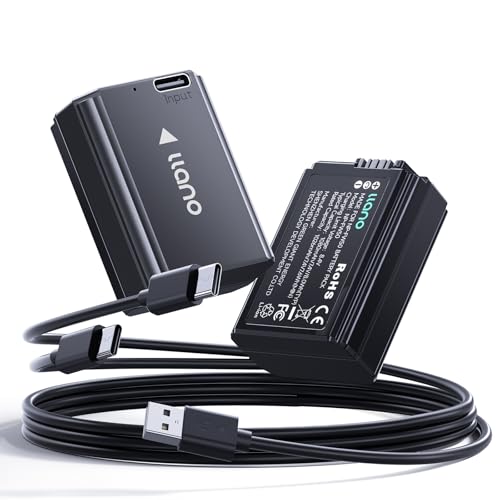 llano NP-FW50 1080mAh Battery 2-Pack with USB-C for Sony A6000/A6400 (Fully decoded)