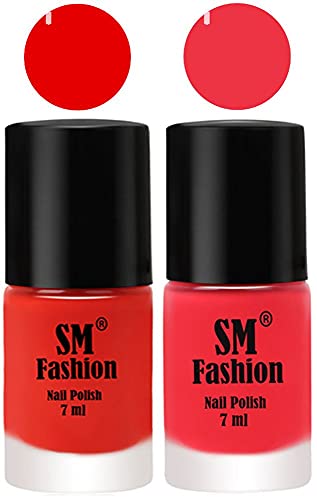 Image of Long Lasting Nail Polish | Nail Paint Combo 7 ml Each) - Set of 2 Fire Orange-Rose Pink