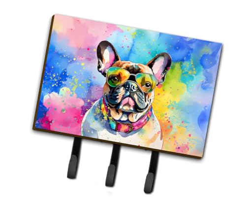 Caroline's Treasures French Bulldog Hippie Dawg Leash or Key Holder Wall Hooks, Key Hooks Holder, Coat Rack Wall Mount, Coat Hooks, Hooks for Hanging Keys, Towels, Aprons, Leashes