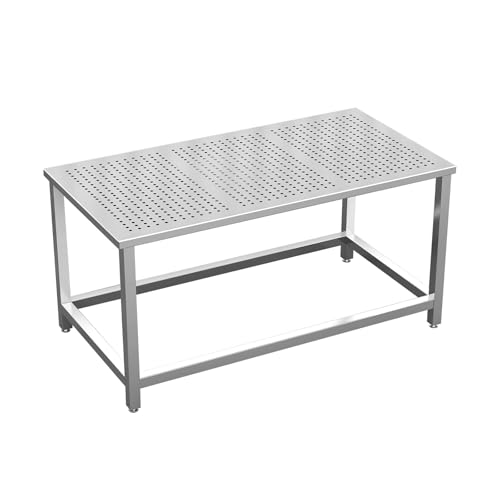 Tavolo da lavoro in acciaio inox con foro, liscio e piatto, per dissipazione del calore, portatile, per garage, officina, ufficio, cucina, facile da montare