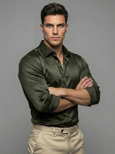 Image of Diverse Men's Satin Casual Shirt | Premium Solid Poly Satin | Wrinkle-Free, Full Sleeve Regular Fit Office, Business Wear
