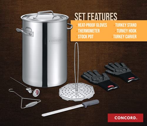 Concord Heavy Duty Stainless Steel Turkey Fryer Kit With Rack, Slicer, Hook, Thermometer, And Heat Proof Gloves. Also Great For Seafood Boil, Crawfish Boil, And More (Turkey Fryer Kit) #TOP1