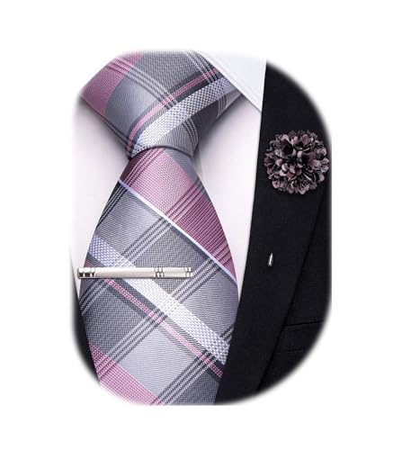 Image of Hi-Tie 63 inches Striped Paisley Extra Long Ties for Men Silk Necktie with Lapel Pin Tie Clip Big and Tall Men Formal Wedding