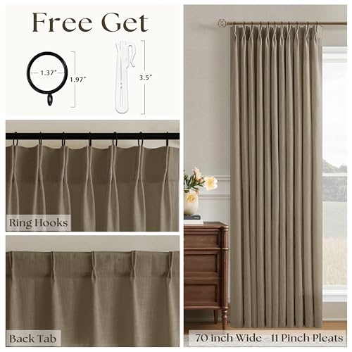 Image of Light Brown 70 Inches Wide 96 Inches Long 70x96 Curtains Semi Sheer | Extra Wide, Light Filtering, Track, Floor, Privacy, Memory Trained, with Hooks Rings, Back Tab, Living Room, 1 Panel