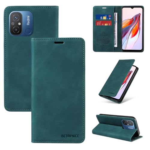 �E�H���b�g�P�[�X Xiaomi Redmi 12C/ 11A 4G/ POCO C55 �P�[�X �J�[�h�z���_�[�t�� �t���b�v�J�o�[ RFID �u���b�L���O�ی샌�U�[�P�[�X �ϋv���̂���ϏՌ��J�o�[(Green)