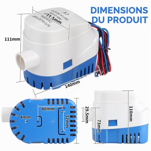 DBREAKS 12V Pompe de Cale Automatique 1100GPH/ 70LPM, Bleu, pour Bateaux – vue 4