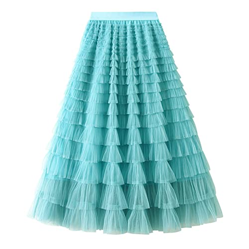 Dirholl Women's A-Line Fairy Patterned Elastic Waist Ruffle Tulle Layered Midi Skirt