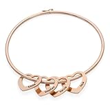Print Maniacs Custom Rose Gold Engraved Bangle Bracelet – Personalised Multi Heart Name Jewellery for Women – Inscribed Gift for Mum, Nan, Sister – Birthday, Christmas, Mother’s Day