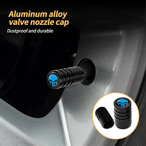 Ajxn Pack-4 Skull Tire Valve Stem Caps, Universal Car Wheel Tire Air Valve Cap, Stainless Steel Tire Air Valve Caps Fits Cars Trucks Motorcycles Suvs And Bikes, Car Accessories And Decorations (Blue) #TOP2
