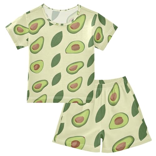 ALAZA Avocado Green Leaf Pajamas Set Short Sleeve Cotton Sleepwear Summer Pjs 2 Piece 5-14Y