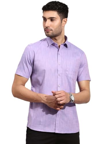 Image of RAMRAJ COTTON Men Cotton Solid Half Sleeve Shirt