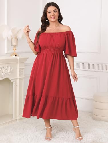 Image of CICIDUDU Plus Size Smocked Maxi Dresses for Curvy Women Square Neck Flowy Casual Summer Wedding Guest Dress