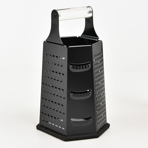 SharpChef 10" 6-Sided Cheese Grater with Acrylic Handle, Stainless Steel, Rust Proof & Dishwasher Safe - Enamel coating Black Cover