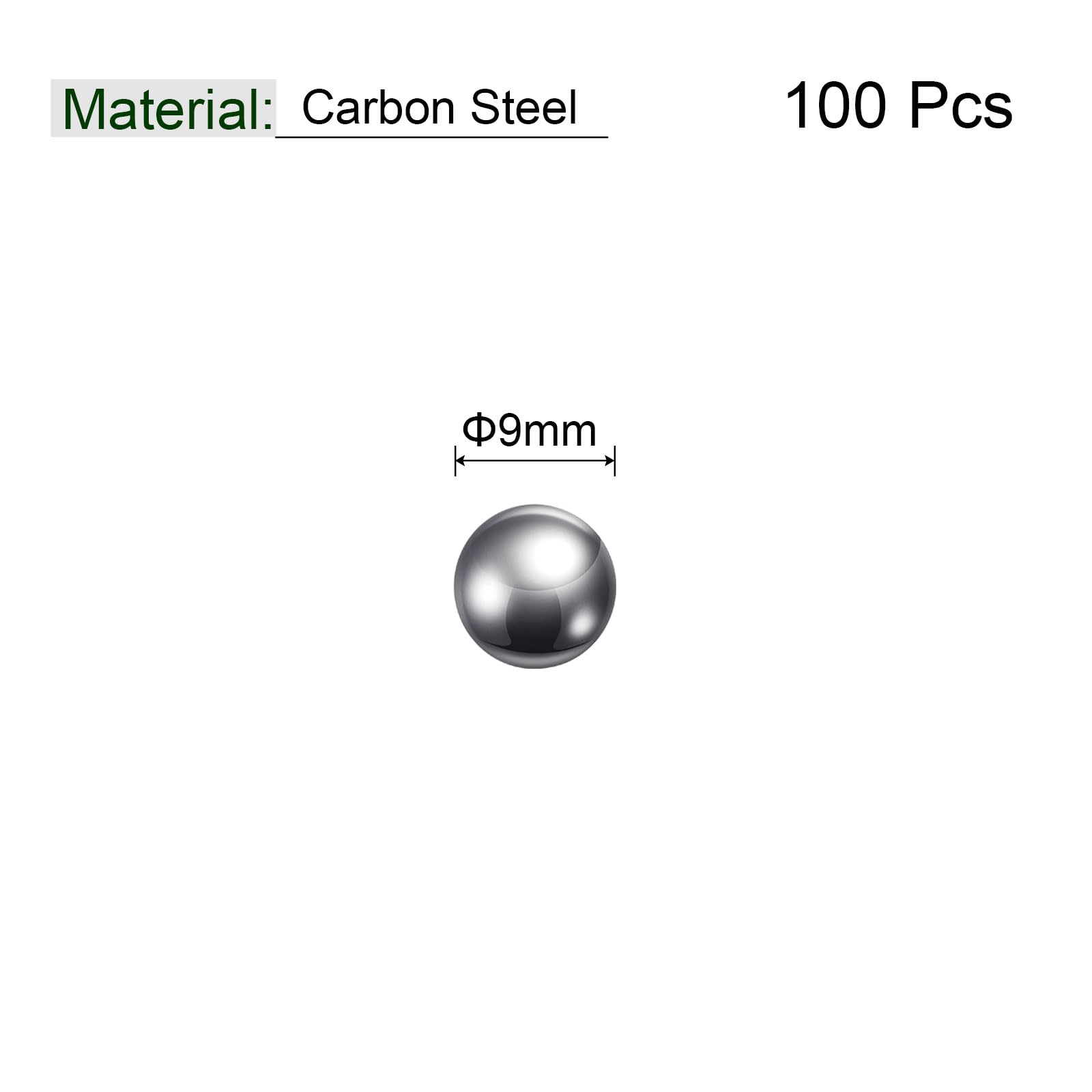 sourcing map 9mm Précision Billes Carbone Acier Solide Roulements Bille 100Pcs