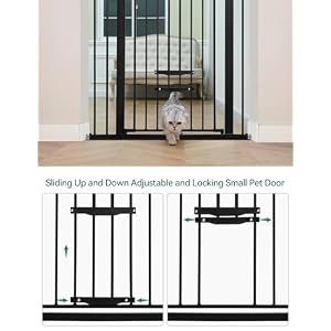 BABELIO New Version Baby Gate with Cat Door, 29.5-40" Metal Dog Gate for Stairs & Doorways, Pressure Mounted Safety Gate with Pet Door, NO Tools Needed, Black