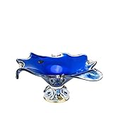 Wide Fruit Bowl 'Omega' Murano Glass Serving Decorative Centerpiece Bowl 14 Inch (Blue)
