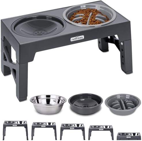 Nobleza Comedero Elevado Ajustable para Perro, 3 Comederos Antivo...