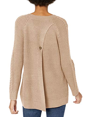 Jack By Bb Dakota Women's Girl Cable Sleee Slit Back Sweater, Oatmeal, Medium #TOP1