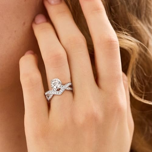 925 Sterling Silver 14K Plated White Gold Rings for Women 1.0 CT Moissanite Diamond Engagement Promise Anniversary Ring Wedding Bands for Women Elegant Gift Jewelry3