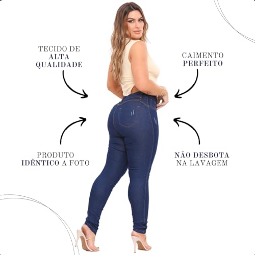 Calça Jeans Skinny Feminina Cintura Alta Com Lycra Levanta Bumbum Elastano Feminino (BR, Cintura, 40