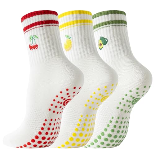 BISOUSOX Chaussettes Yoga Antidérapantes Femme Coton Chaussette Pilates Femme Cadeau pour Mère 4 Paires