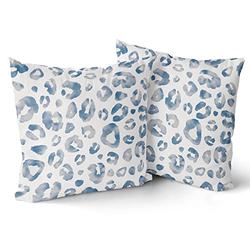 Kawani Blue Leopard Print Pillow Covers 18X18 In Watercolor Light Blue Cheetah Gray Decorative Couch Pillow Cases With Zipper Set Of 2 Home Decor For Living Room Bedroom Bed Cushion Outdoor #TOP1