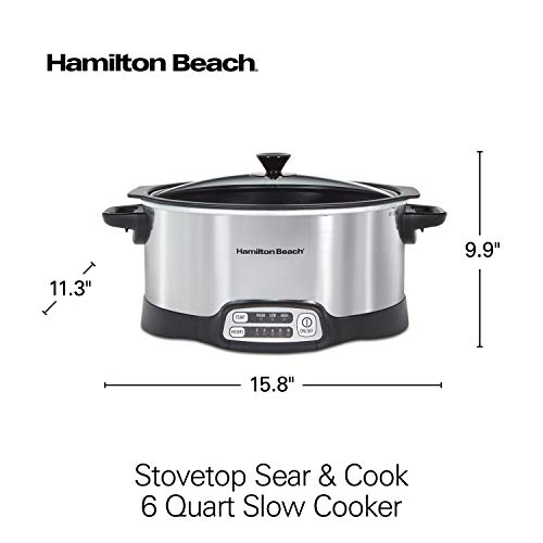 Hamilton Beach 33662 Programmable Slow Cooker with 6 Quart Stovetop-Safe Sear & Cook Crock, Silver - image 8