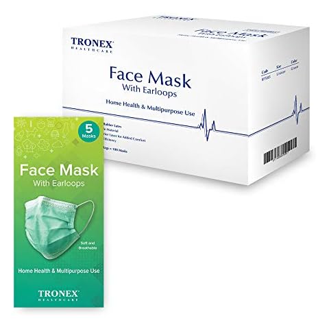 TRONEX 100-Pack Green Face Mask With Earloops, Soft, Breathable and Comfortable Masks 5 Pcs Individually Wrapped Cover