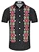 KYKU Guayabera Shirts for Men Short Sleeve Button Down Shirt, Black Print, XL