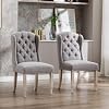 HEAH YO Modern Dining Chairs Set of 2 Upholstered Armless Kitchen Chairs with Wood Legs and Copper Nails Tufted Linen Fabric Side Chairs for Dining Room Grey