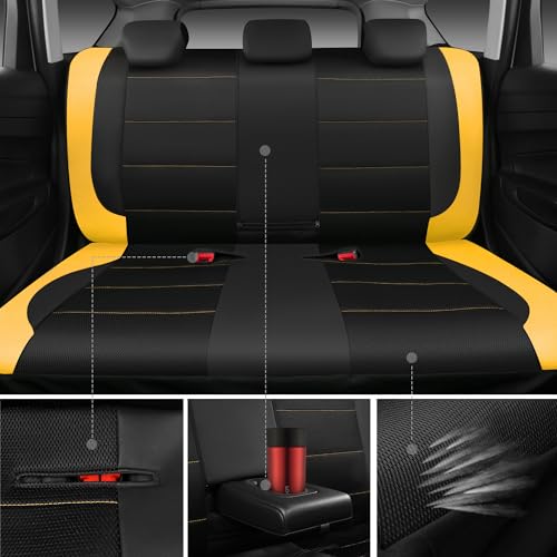 Image of CAR PASS Leather Seat Covers, Breathable Universal Car Seat Cover Full Set for Cute Women Girly,5mm Composite Sponge Inside,Airbag Compatible Fits Most Auto,SUVs,Trucks,Vans(Full Set,Black&Yellow)