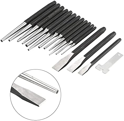 Miniatura 4 de Herramienta de punzones mecánicos, 16 piezas de punzones mecánicos y cincel, pin central cónico, calibre frío