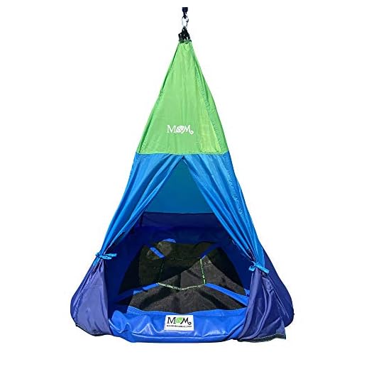 M & M Sales Enterprises Outdoor Teepee Tent Swing, 39in Textilene Platform Swing, Colorful Detachable Tent, Hanging Tree Fort, 250 Lbs., Single or Multi-Rider, Swing and Spin.
