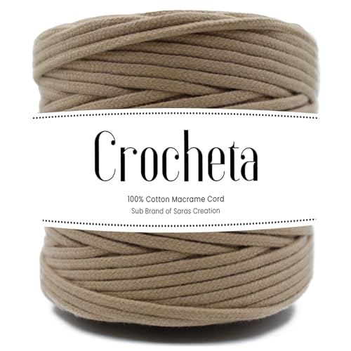 CROCHETA Braided Cotton Like Cord 4mm×54 Yards Natural Chikku Macrame Cotton Like Cord Bohemia Macrame Rope for Handmade Plant Hangers Wall