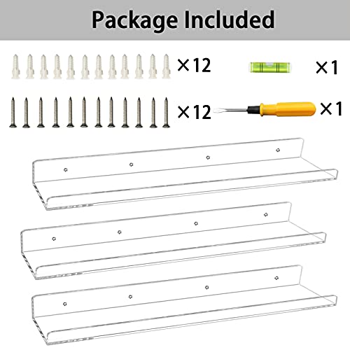 Weiai Clear Acrylic Floating Shelves 24 Inches, Wall Bookshelf For Kids, Transparent Book Shelf Ledge For Wall, Set Of 3 #TOP4
