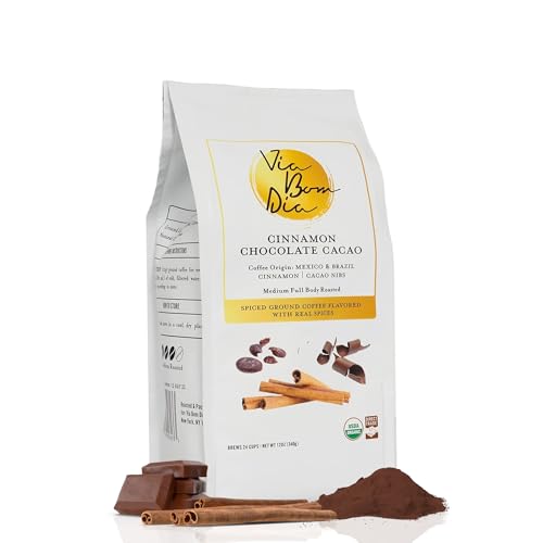 Via Bom Dia 100% Naturally Flavored Ground Coffee, Cinnamon Chocolate, Medium Roast, No Artificial Flavors, 12 oz. Bag